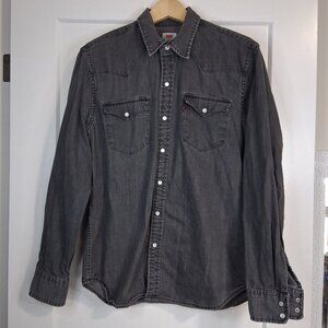 Vintage Levis Denim Shirt Mens Large Grey Long Sleeve Red Tab Western Pearl Snap